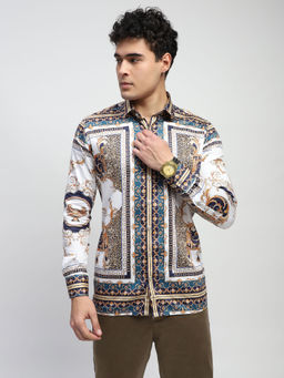 Global Republic - Cotton Printed Collar Neck Shirt - Multi-Color