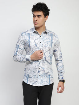 Global Republic - Cotton Tropical Print Collar Neck Shirt - White