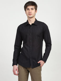 Global Republic - Cotton Embroidered Collar Neck Shirt - Black