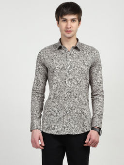 Global Republic - Cotton Printed Collar Neck Shirt - Beige
