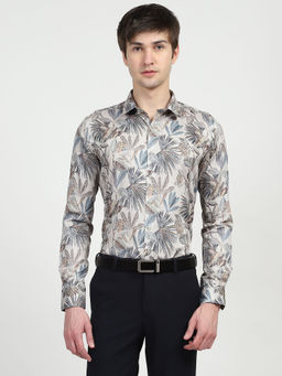 Global Republic - Cotton Tropical Print Collar Neck Shirt - Grey