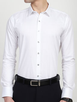 Global Republic - Cotton Textured Collar Neck Shirt - White
