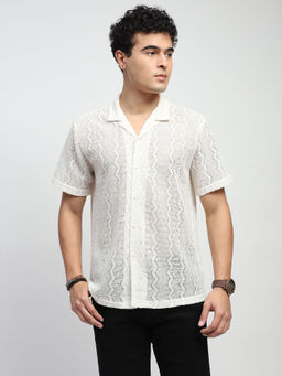 Global Republic - Polyester Textured Collar Neck Shirt - Off White