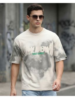 Bewakoof - Men Beige Graphic Printed Oversized T-Shirt