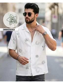 Bewakoof - Men White Embroidered Oversized Shirt