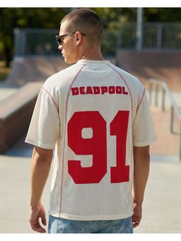 Bewakoof - Marvel Deadpool Men Beige Deadpool Typography Oversized T-Shirt