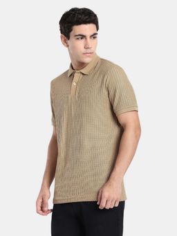 R&B - Khaki Textured Men Short Sleeve Polo T-Shirt