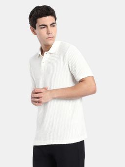 R&B - Off White Textured Men's Short Sleeve Polo T-Shirt