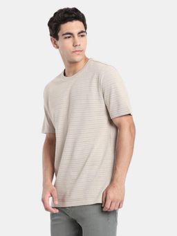 R&B - Beige Self Design Men Short Sleeve T-Shirt