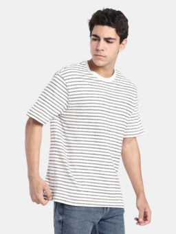 R&B - Off White Striped Men Short Sleeve T-Shirt