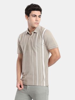 R&B - Beige Striped Men Short Sleeve Polo T-Shirt
