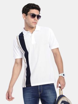 R&B - White Striped Men Short Sleeve Polo T-Shirt