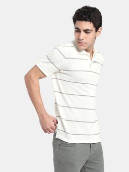 R&B - White Striped Men's Short Sleeve Polo T-Shirt