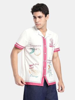 R&B - White Men Short Sleeves Printed Relaxed Fit Shirt