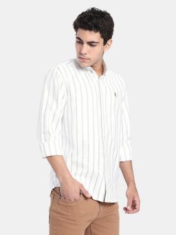 R&B - Off White Striped Men Long Sleeves Regular Fit Shirt