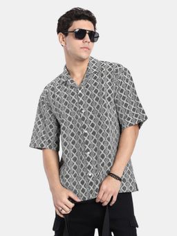 R&B - Black Textured Men's Short Sleeves Regular Fit Shirt