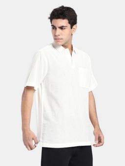 R&B - White Textured Men Short Sleeves Regular Fit Shirt