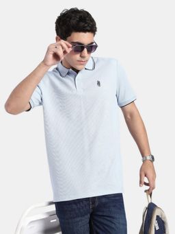 R&B - Blue Solid Men Short Sleeve Polo T-Shirt