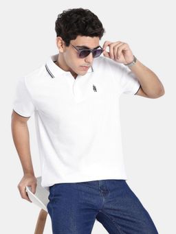 R&B - White Solid Men Short Sleeve Polo T-Shirt