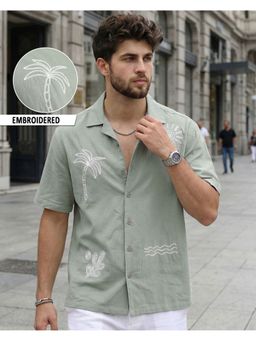 Bewakoof - Men Tea Green Embroidered Oversized Shirt