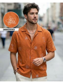 Bewakoof - Men Rust Orange Embroidered Oversized Shirt