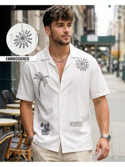 Bewakoof - Men White Embroidered Oversized Shirt