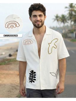 Bewakoof - Men White Embroidered Oversized Shirt