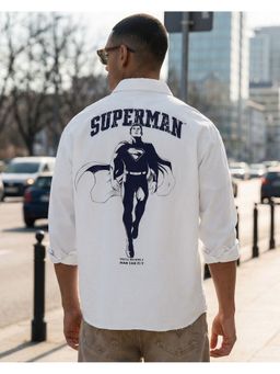 Bewakoof - DC superman Men White Graphic Printed Oversized Shirt