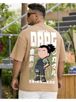 Bewakoof - Men Ginger Root Brown Shikamaru Drag Graphic Printed Oversized Plus Size T-Shirt