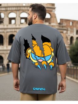 Bewakoof - Men Dark Shadow Grey Smiling Cat Graphic Printed Oversized Plus Size T-Shirt