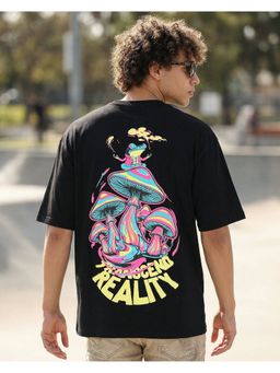 Bewakoof - Men Jet Black Trance Graphic Printed Oversized T-Shirt