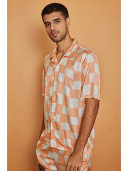 CLUBHAVANA - Orange Fuzzy Checkers Premium Soft Satin Shirt