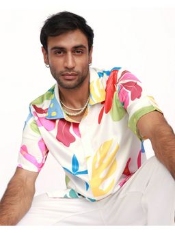 CLUBHAVANA - White Tropical Blossoms Premium Soft Satin Shirt