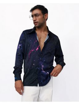 CLUBHAVANA - Navy Blue Skyline Dreamscape Premium Soft Satin Shirt