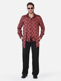 CLUBHAVANA - Maroon Bordeaux Chain Premium Soft Satin Party Shirt