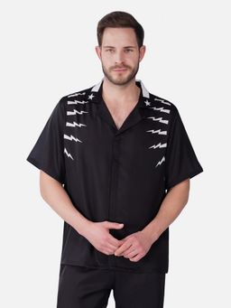 CLUBHAVANA - Men Black Volt Premium Soft Satin Party Shirt