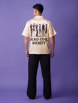 CLUBHAVANA - Men Cream Dead Cool Society Satin Graphic Printed Shirt