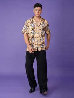 CLUBHAVANA - Men Cream Imperial Vision Satin Graphic Printed Shirt