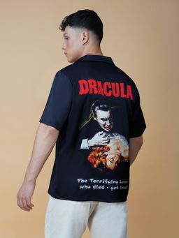 CLUBHAVANA - Men Black Eternal Night Satin Graphic Printed Shirt