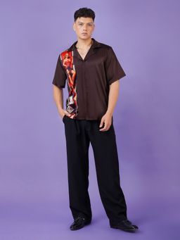 CLUBHAVANA - Men Brown Jackpot Muse Satin Graphic Printed Shirt