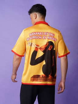 CLUBHAVANA - Men Yellow Tipsy Chimp Satin Graphic Printed Shirt