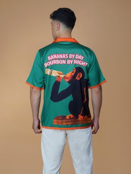 CLUBHAVANA - Men Green Midnight Mischief Satin Graphic Printed Shirt