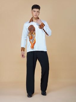 CLUBHAVANA - Men White Feral Luxe Satin Graphic Printed Shirt
