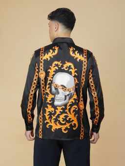 CLUBHAVANA - Men Black Opulent Sins Satin Graphic Printed Shirt