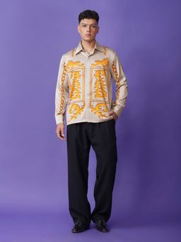 CLUBHAVANA - Men Cream Chain Reaction Satin Graphic Printed Shirt