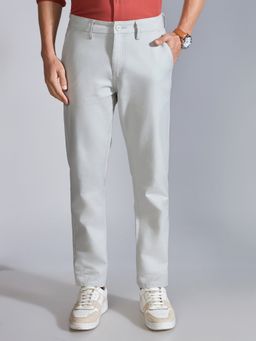 Espanshe - Men Grey Cotton Blend Solid Slim Trouser