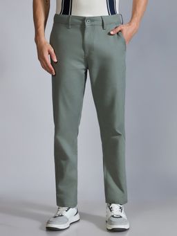 Espanshe - Men Green Cotton Blend Solid Slim Trouser