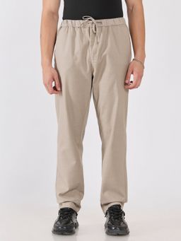 Espanshe - Men Beige Cotton Blend Stripes Straight Trouser