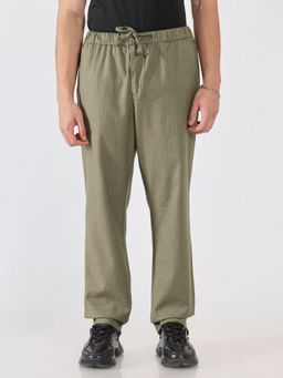 Espanshe - Men Olive Cotton Blend Stripes Straight Trouser