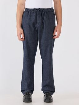 Espanshe - Men Navy Blue Cotton Blend Stripes Straight Trouser